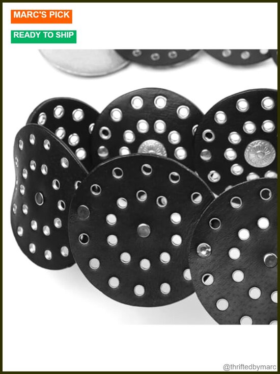 PU Leather Hollow Out Wide Disc Belt with Alloy Buckle
